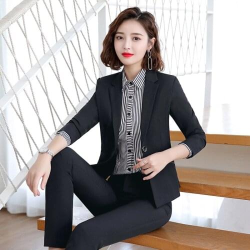 Womens suit suit autumn and winter new Korean Slim white-collar bank hotel business dress overalls two-piece temperament ladies