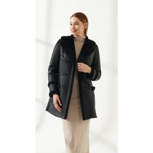 Winter Woolen Leather Jacket for Women, warm outerwear, genuine sheepskin and Handmade Wool Coats, Warm Clothing from Turkey