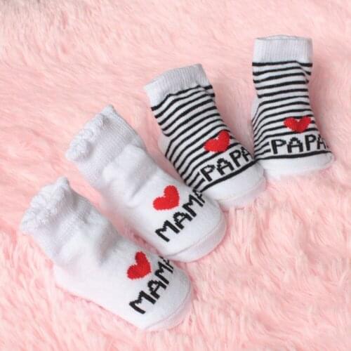 1pair Baby Socks Rubber Slip-resistant Floor Socks Love Dad Love Mum Cartoon Kids Socks For Girls Boys Cotton Sokken