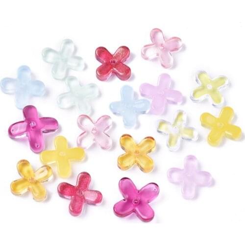 200pcs Electroplate Glass Beads Clover Flower Loose beads Glitter Rainbow color for Jewelry Bracelet DIY Findings 10.5x10.5x2mm
