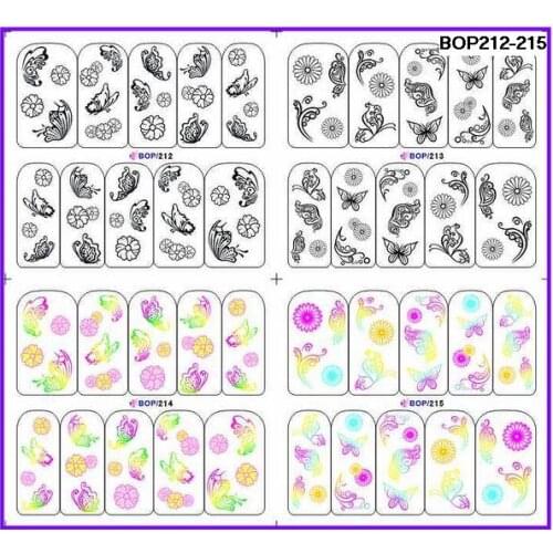 4 PACKS / LOT Nail Art Water Transfers Stickers Nail Decals Stickers FLOWER BUTTERFLY DOG CAT BOP192-215