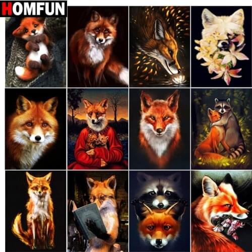 HOMFUN 5D DIY Full Diamond Embroidery "Fox animal raccoon" Diamond Painting Cross Stitch Rhinestone Home Decoration