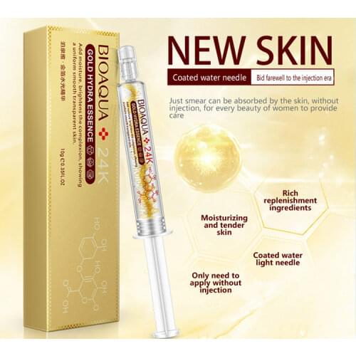 BIOAQUA 10Pcs 24K Gold Hyaluronic Acid Skin Care Moisturizing Anti Wrinkle Anti Aging Collagen Essence 10ml
