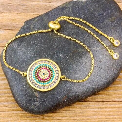 Wholesale Luxury Popular Gold/Rose Gold/Silver Color Copper Adjustable Bracelet Pave CZ Rhinestone Round Jewelry For Women Girls