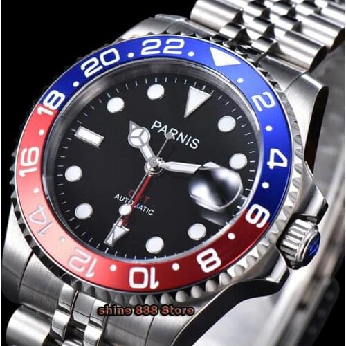 Parnis 40mm Watch Men Automatic Mechanical Watches GMT Luxury Sapphire Crystal Luminous Waterproof mens watches