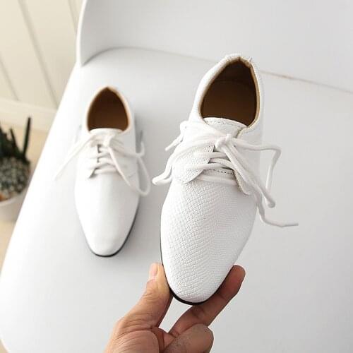 Spring Autumn Kids Wedding Leather Shoes for Boy Soft Children Infant Baby Boys Black White Flats Student Perform Dress Shoes