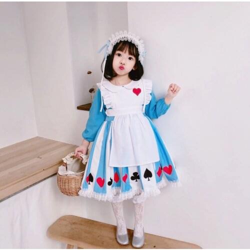 Disney Kids Dresses for Girls Alice Princess Dress Christmas Halloween Childrens Clothing Elegant Design 2 Pieces Maid 1938