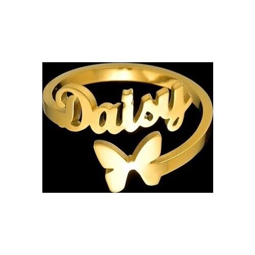 Personalized Customized Butterfly Name Stainless Steel Rings Adjustable Size Wedding Rings For Women Jewelry Bridesmaid Gifts