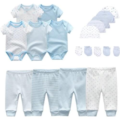 19piece Summer Newborn Baby Boy Clothes Set Cotton Print Short Sleeve Baby Bodysuits Pants Toddler Clothing Outfits