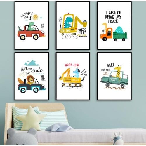 Creative Cartoon Kids City Car Driver Canvas Painting Posters And Prints Wall Art Vintage Abstract Picture Baby Kids Room Decor