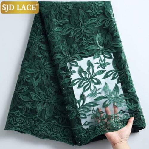 SJD LACE Sequined French Mesh Lace Fabric Embroidery Design African Lace Fabric With Sequins Milk Silk Laces For Wedding A2267