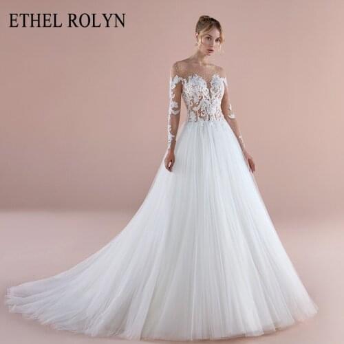 ETHEL ROLYN Illusion Long Sleeves Wedding Dress 2021 Luxury Beaded Lace Sexy Backless Full Tulle Wedding Gowns Vestido De Noiva