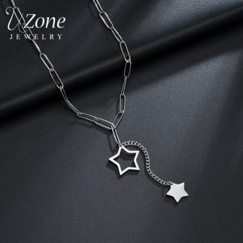 UZone Trendy Stainless Steel Tiny Star Pendant Necklace Hollow Star Adjustable Chain Necklaces For Women Girls Party Gift Bijoux