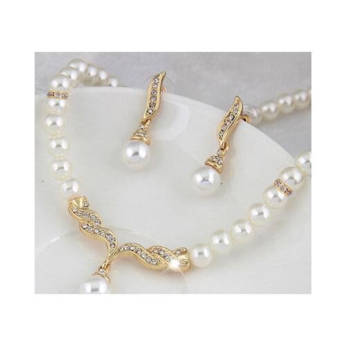 Wedding Bridal Pearl Set Accessories Korean Style Elegant Temperament Angel Wings Necklace + 1 Pair Earrings for Women