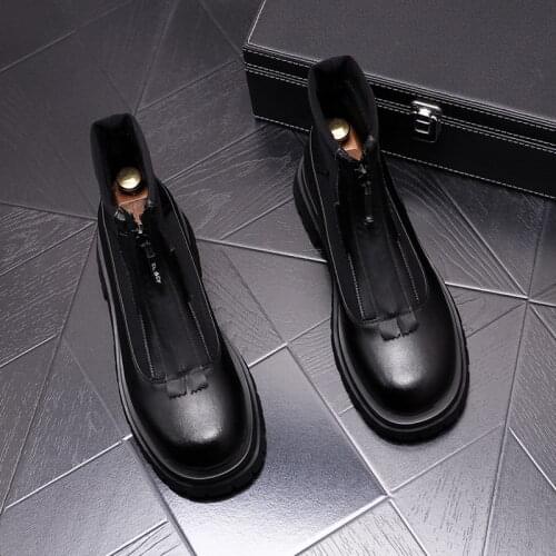 ERRFC New Arrival Vogue Mens Black Ankle Boots Casual Shoes Round Toe Front Lace Up High Top Trending Leisure Shoes Size 38-43