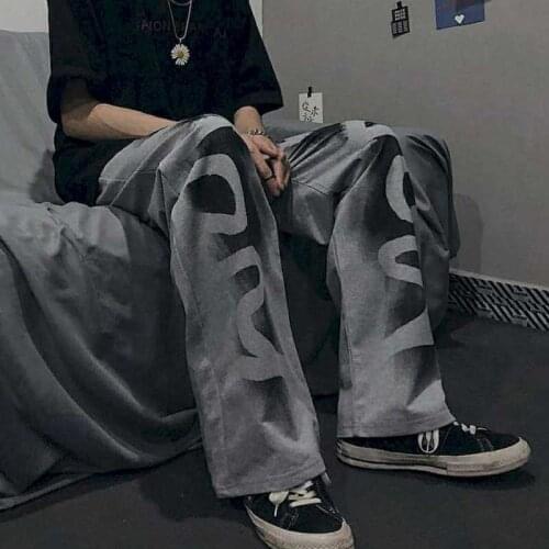 Casual pants all-match loose-fitting pants straight trousers for men and women Korea ins Harajuku style street dark purple flame