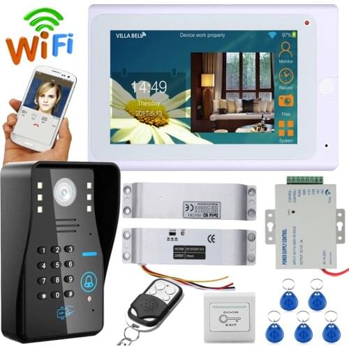 MOUNTAINONE 7" TFT Wired / Wireless Wifi RFID Password Video Door Phone Doorbell Intercom System with Electric Drop Bolt Lock