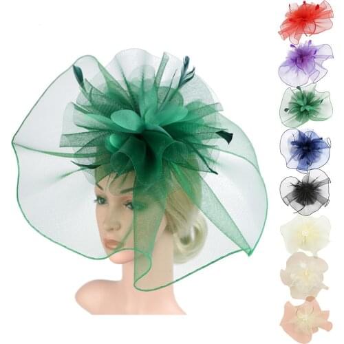 Fascinator Hat Flower Feather Mesh Kentucky Tea Party Hairband for Women Flower Headdress Mesh Veil Top Hat Z0126