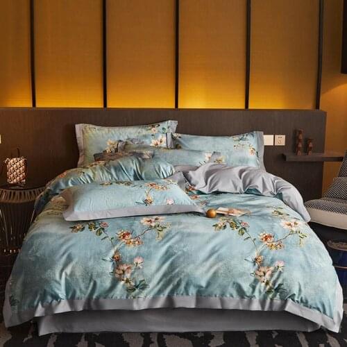 Chic Vintage Camel Floral Leaves Duvet Cover Set Luxury 800TC Egyptian Cotton Soft Bedding Set Bed Sheet 2 Pillowcase Queen King