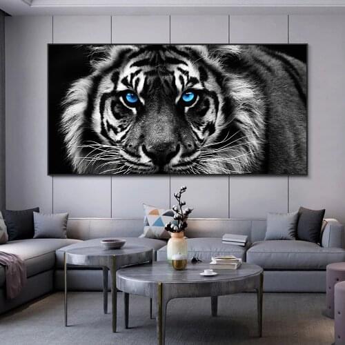 Modern Animal Black and White Tiger Head Canvas Painting Posters and Prints Cuadros Wall Art Pictures for Living Room Home Decor
