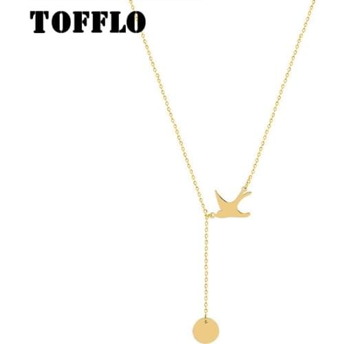 TOFFLO Stainless Steel Jewelry Animal Swallow Tassel Adjustable Round Brand Pendant Necklace Women Fashion Chain BSP800