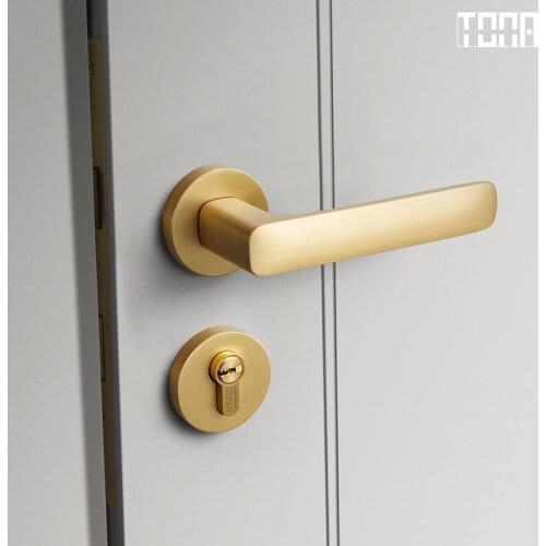 TONA Modern Pure Copper Interior Door Lock Bedroom Lock Minimalist Luxury Villa Wooden Door Handle Mute Gate Lock Door Hardware
