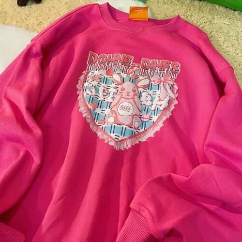 Harajuku hip hop streetwear Cartoon Rabbit Printed Sweatshirt kawaii Clothes for Teens 2021 Autumn Long Sleeve Tops Casual Mujer