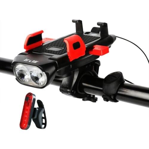 Bicycle Front Light 4 In 1 USB Chargeable Phone Holder Bike Horn Cycling Flashlight MTB Power Bank T6 Headlight Bike Accessories