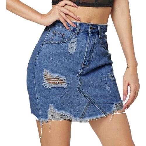 Sexy Hollow Out Tassel Ripped Jeans Skirt Women Summer Casual Bodycon High Waist Denim Pencil Skirt Woman Party Club Mini Skirts