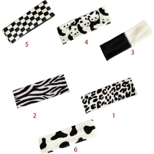 Harajuku Women Knitted Headband Black White Leopard Zebra Panda Elastic Wide Hairband Yoga Sport Stretch Headwrap Turban