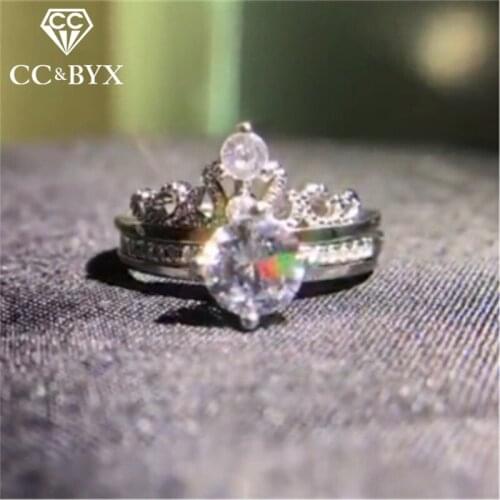 CC 925 Silver Set Rings For Women Crown Luxury Adjustable Ring Round Stone Cubic Zirconia Simple Temperament Jewelry CC1504