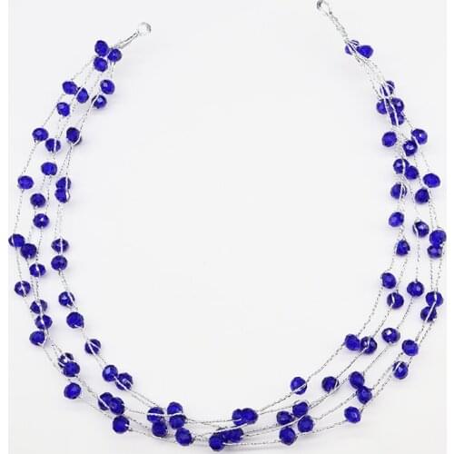 Romantic Blue Crystal Headbands Elegant Women Headpieces Tiaras Wedding Hair Accessories Bride Headdresses Party Hair Ornaments