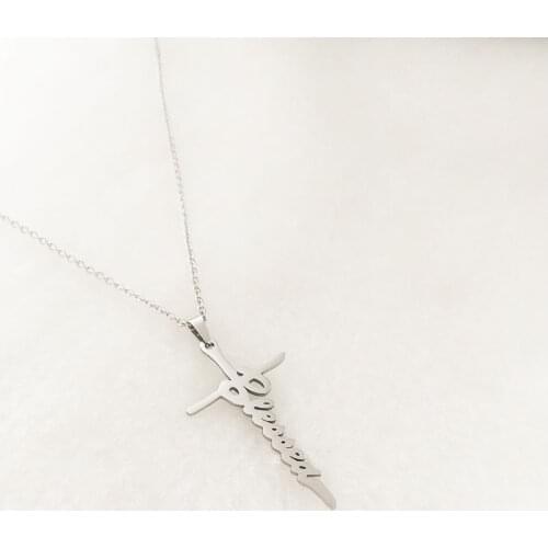 1pc New Stainless Steel Blessed Cross Pendant Necklace Faith Letter Necklaces Women Men Fashion Jewelry New Year Good Luck Gift