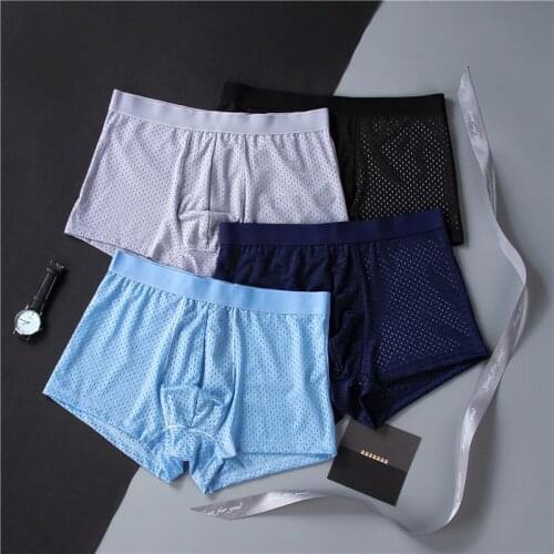 4Pcs Men Underwear Ice silk man Boxer Shorts Fashion Printing Mens Underpants Comfortable Breathable Male Trunk U Convex Panties