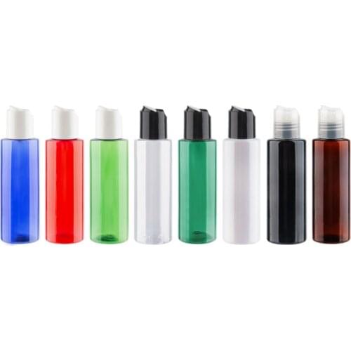 120ml Empty Colored Plastic Cosmetics Packing Bottles With Disc Top Cap 4 OZ PET Press Cap Bottle For Essential Oil Liquid Soap