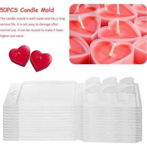 50PCS Aromatherapy Candle Cake Chocolate Wax Mold Plastic Sheet Packaging Box Transparent 6 Heart Shaped Paraffin Wax Box