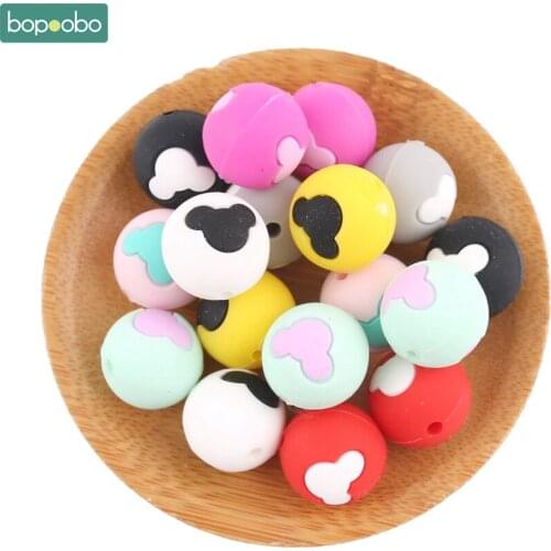 Bopoobo 5pcs Bear Head Round Beads Chew Silicone Beads Sensory Chewing Toy BPA FREE DIY Making Jewelry Necklace Baby Teethers