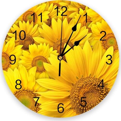Sunflower Blossoms Yellow Wall Clocks Non Ticking for Girl Boy Bedroom Bathroom Kitchen Living Room Office Round Clock