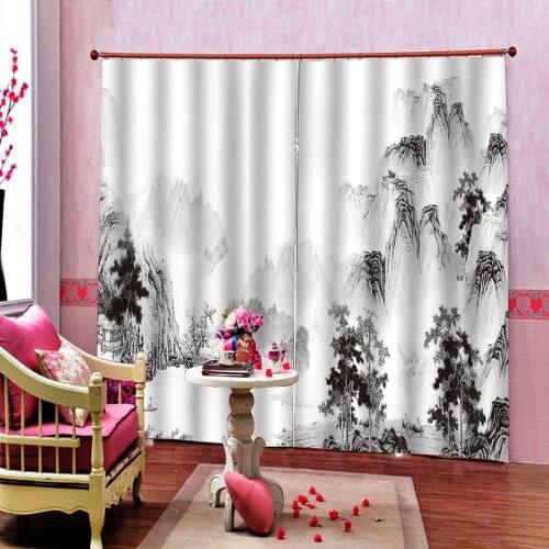 Black and white mountain Curtains Blackout 3D Window Curtain For The Living room Bedroom Luxury Curtains