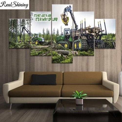 Excavator 5 Piece Logging Landscape Diy Diamond Painting Full Square Round Drill Diamond Embroidery Sale Art Home Decor T95
