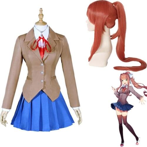 Game Costumes Doki Doki Literature Club! Monika Cosplay Wigs Women School Uniforms Monika Costume DDLC Schoolgirl Suits