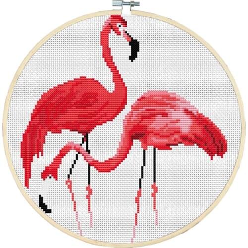 Joy Sunday Cross Stitch Printed Flamingo 11&14CT Pre Stamped Canvas with Frame Animal Lover Embroidery DIY Handmade Needlework