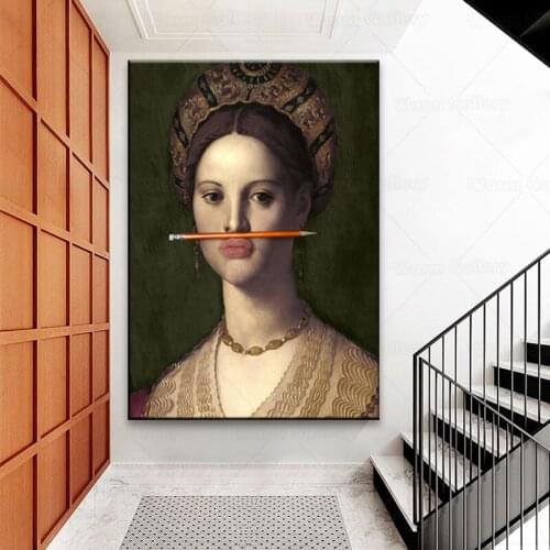 Classical European Oil Woman Canvas Fun Lips Pen Paintings Wall Abstract Landscape Wall Art Prints Posters Pictures Home Decor