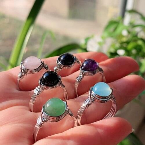 Wire Wrapped Crystal Rings Reiki Healing Stone Natural Amethysts Agates Pink Quartz Women Rings Fashion Party Wedding Jewelry