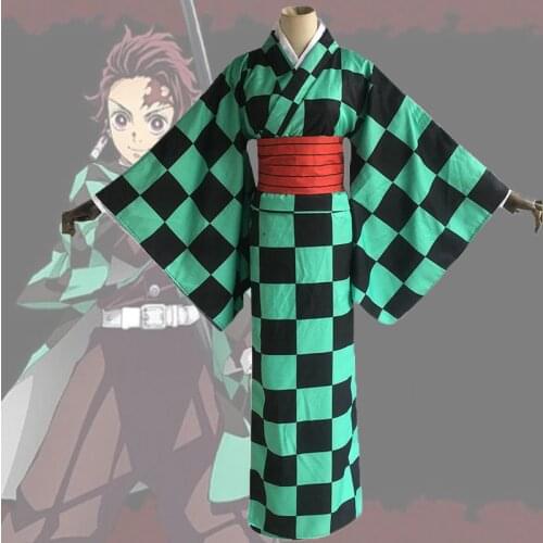 Anime Demon Slayer Kimetsu No Yaiba Tanjiro Kamado Cosplay Costume Cartoon Casual Kimono Sets Halloween Carnival Party Unisex
