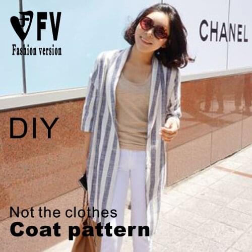 Suit collar womens mid-length linen coat pattern 1:1 garment sewing drawing BWT-34