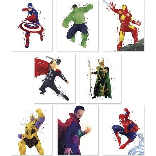Marvel Avengers watercolor canvas painting superhero posters and prints art print pictures childrens room home wall decoration