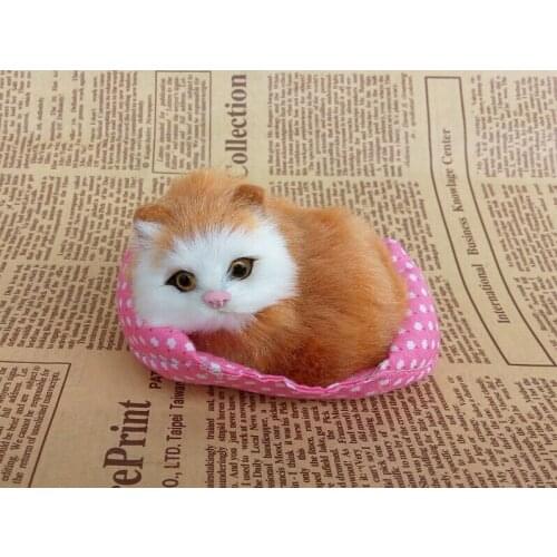 Mini Simulation cat polyethylene&furs yellow cat model gift about 10.5x7cm y0147