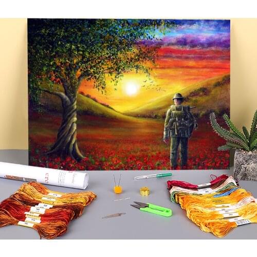 Natural Scenery Remembrance Day Pre-Printed 11CT Cross-Stitch Embroidery Set DMC Threads Hobby Handicraft Sewing Stamped