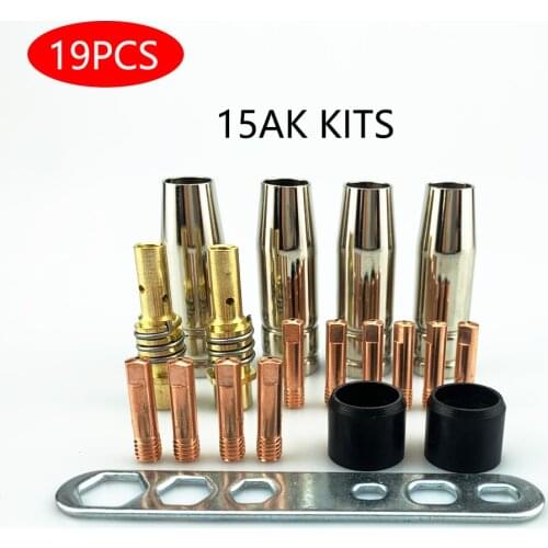 19Pcs Mig welding torch nozzle part kit conical nozzle sleeve rod tool set for Binzel 15Ak welder accessories